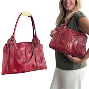 Timeless Red Polished Faux Leather Handbag Tote Shoulder Bag Women’s Large Purse